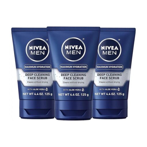 NIVEA MEN Maximum Hydration Deep Cleaning Face Scrub With Aloe Vera, 3 Pack of 4.4 Oz Tubes