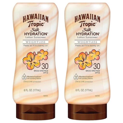 Hawaiian Tropic Weightless Hydration Lotion Sunscreen SPF 30, 6oz Twin Pack | Oil Free Sunscreen, Hawaiian Tropic Sunscreen SPF 30, Oxybenzone Free Sunscreen, Body Sunscreen Pack, 6oz each