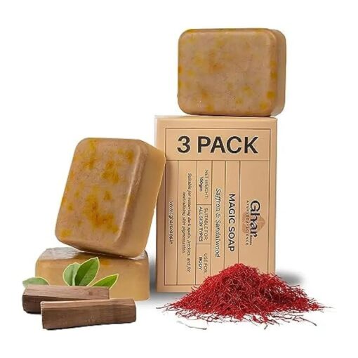 Sandalwood & Saffron Magic Soaps For Bath | Paraben Free | Chandan & Kesar Bath Soap | Handmade Soaps For Glowing | Skin lightening Soap For Men & Women ( 10.58 )