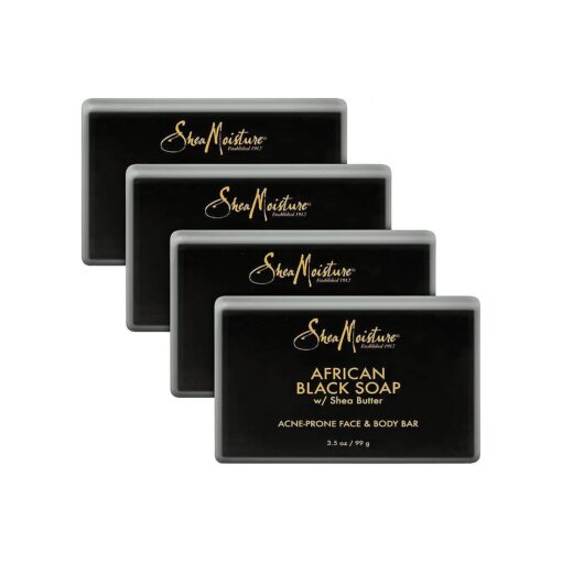 SheaMoisture Face and Body Bar for Oily, Blemish-Prone Skin African Black Soap Paraben Free 3.5 oz 4 Count, facial cleanser