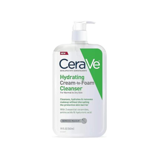 CeraVe Hydrating Cream-to-Foam Cleanser | Hydrating Makeup Remover and Face Wash With Hyaluronic Acid | Fragrance Free Non-Comedogenic | 19 Fluid Ounce