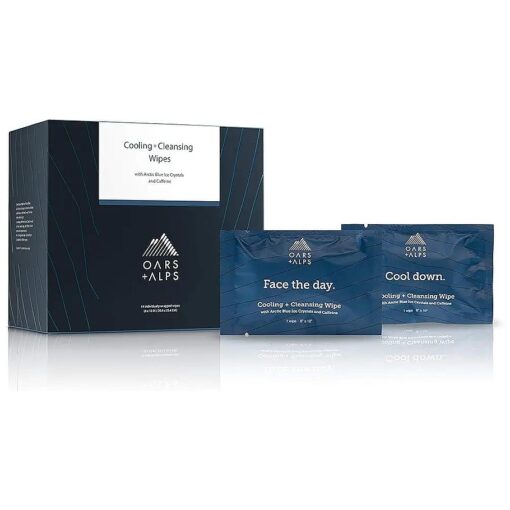 Oars + Alps Face and Body Wipes, Dermatologist Tested Skin Care Infused with Caffeine and Menthol, TSA Approved, 14 Wipes Total