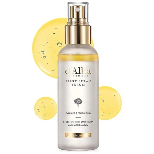 d'Alba Italian White Truffle First Spray Serum, Vegan Skincare, Hydrating Facial Mist with White Truffles, Glow Serum for Radiant Skin, All in One Care, 3.38 Fl Oz