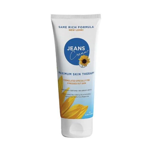 Jeans Maximum Skin Therapy Cream with Aloe & Vitamin E. Moisturizing Cream for Dry & Sensitive Skin affected by many causes such as Radiation Treatment, Sunburn, Itchiness & Redness 7oz