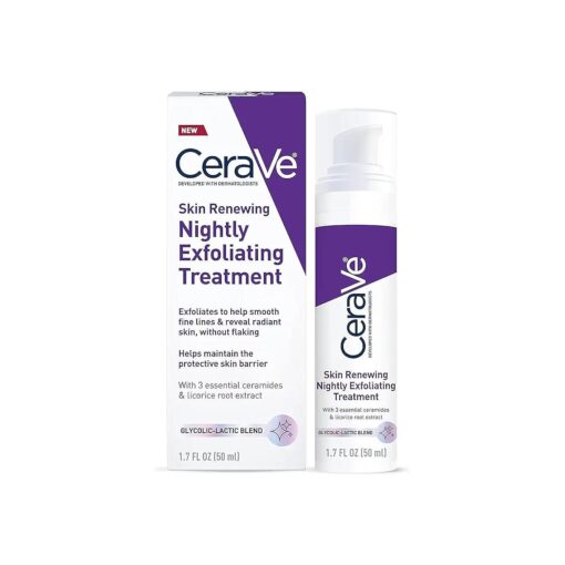 CeraVe Skin Renewing Nightly Exfoliating Treatment | Anti Aging Face Serum with Glycolic Acid, Lactic Acid, and Ceramides| Dark Spot Corrector for Face | 1.7 Oz