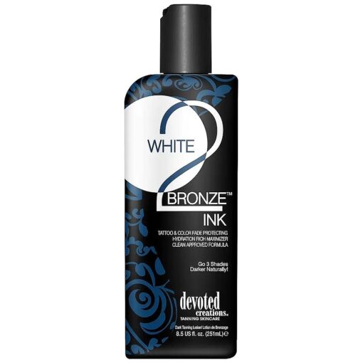 White 2 Bronze Ink Tattoo and Color Fade Protecting Tanning Lotion 8.5 oz