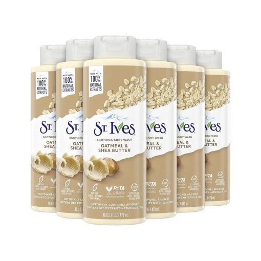 St. Ives Body Wash - Soothing Moisturizing Cleanser with Oatmeal & Shea Butter, Made with Plant-Based Cleansers and 100 % Natural Extracts, 16 Oz Ea ( Pack of 6 )