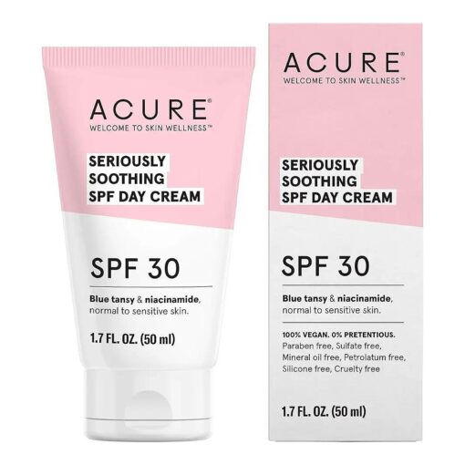 Acure Seriously Soothing SPF 30 Day Cream | 100 % Vegan | For Dry to Sensitive Skin | Blue tansy & Niacinamide - Soothes & Provides Sunscreen | 1.7 Fl Oz