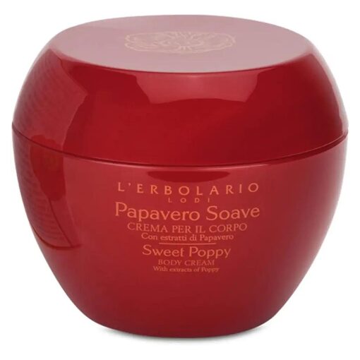 L'Erbolario Sweet Poppy Body Cream - Moisturizing Cream for Dry Skin - Firming Poppy Flower Extracts - Olive Oil, Skin-Tightening Vitamin E - 6.7 oz