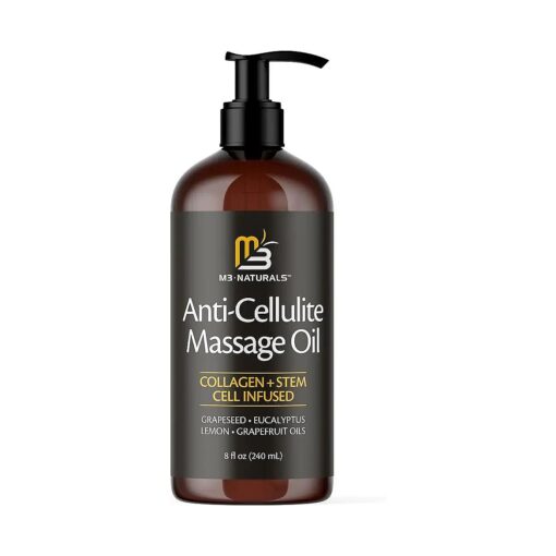 Anti Cellulite Massage Oil for Massage Therapy - Collagen and Stem Cell Skin Tightening Cellulite Cream for Women - 8 Fl Oz by M3 Naturals