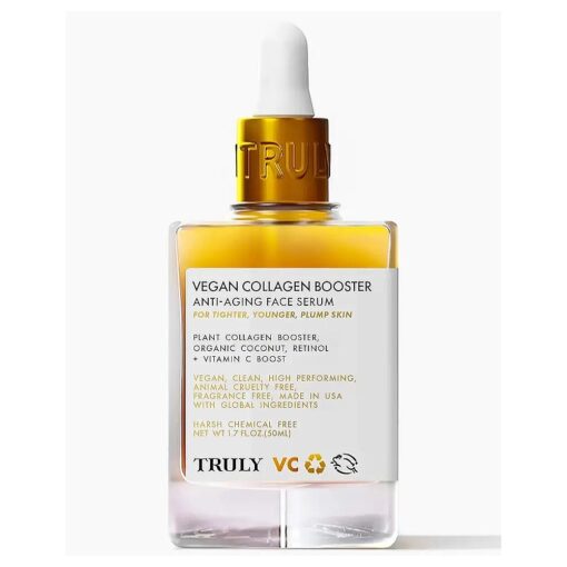 Truly Beauty Vegan Collagen Booster Anti-Aging Serum with Retinol, Vitamin C, and Organic Coconut Collagen Serum for Face Tightens Loose Skin, Fade Age Spots, and Discoloration, 1.7 Fl Oz .