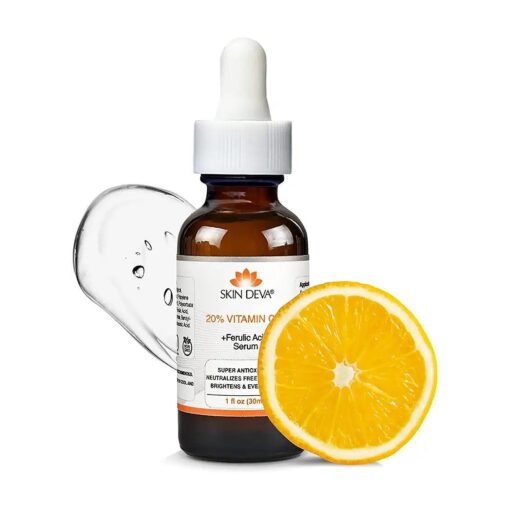 SKIN DEVA 20 % Vitamin C Serum for Face with Vitamin E Plus Ferulic Acid Skincare Serum 1 fl oz 30 ML Rejuvenates Skin to Fresh & Neutralizes Free Radicals to Brighten Even Vitamin Serum