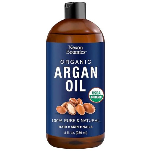 Nexon Botanics Organic Argan Oil for Skin 8 fl oz - Morocco Organic Argan Oil for Hair Growth - 100 % Pure Argon Oil for Face, Body - Moroccan Cold Pressed - Aceite de Argan Cabello