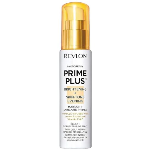 Revlon Face Primer, PhotoReady Prime Plus Face Makeup for All Skin Types, Blurs & Fills in Fine Lines, Infused with Vitamin C and Lactic Acid, Brightening & Skin Tone Evening, 1 Oz