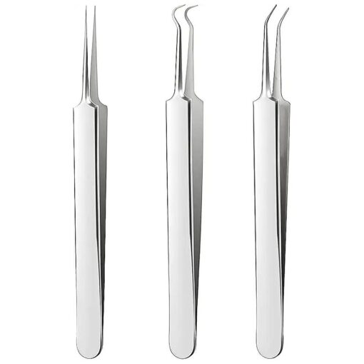 La Chat Blackhead Remover Kit - Blackhead Tweezers Removal Tool 3 pcs Comedone Pimple Extractor Tool, Acne Blemish Kit for Blackhead, pimple Tool, Curved Blackhead Tweezers kit ( 3 pcs )