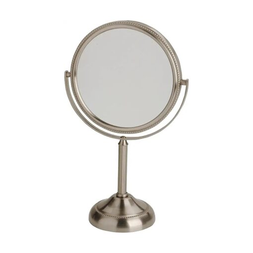 JERDON Two-Sided Tabletop Makeup Mirror - Makeup Mirror with 10X Magnification & Swivel Design - Portable 6-Inch Diameter Mirror in Nickel Finish - Model JP910NB