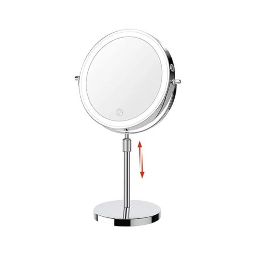 HIEEY Lighted Makeup Mirror with Magnification, Rechargeable Lighted Mirror, Three Color Lighting Modes, Height Adjustable, 1x/10x 360deg Rotation Touch Screen Vanity Mirror ( 8in, Silver )