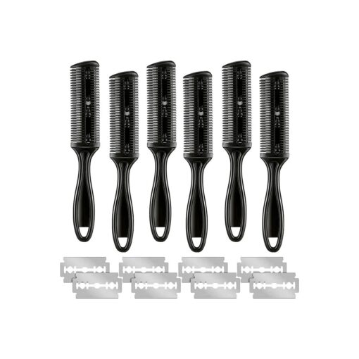 6 Pieces Hair Razor Comb with 20 Pieces Razors, Cutter Comb Dual Side Cutting Comb Hair Thinning Comb Slim Haircuts Cutting Tool