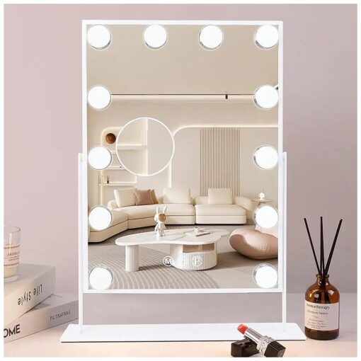 COOLJEEN Hollywood Vanity Mirror with Lights, 10X Magnification, 3 Color Lighting Modes, 360 Swivel, Slim & Chic, Tabletop Mount, 14" x 19"