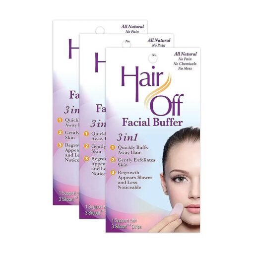 Facial Buffer - Painless & Chemical Free Facial Hair Remover & Gentle Face Exfoliator - Hair Eraser to Slow Regrowth on Chin, Lip & Cheeks ( 3 Buffers Per Box, Pack of 3 )