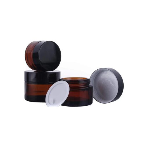 6 Pack Amber Glass 5 ml 1/6 oz Small Thick Wall Round Jars Vials Pot Cosmetic Bottle Face Cream Containers With Black Lids For Lotion Make Up Nail Salve Ointment Sample Balm