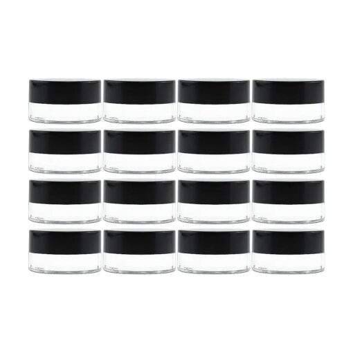 Cornucopia 7-Milliliter Clear Glass Balm Jars ( 12-Pack ) ; 1/4 oz Cosmetic Jars with Lined Black Plastic Lids