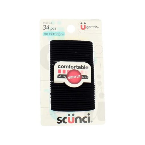 Scunci Effortless Beauty Small No-damage Elastics, Black, 2mm, 102-Count