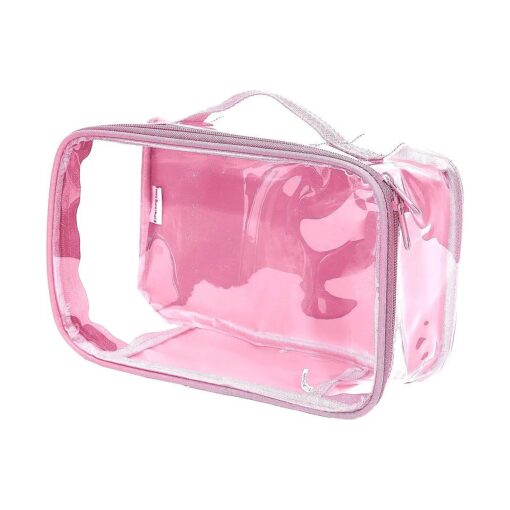 Small Clear Travel Packing Cube/See Through PVC Plastic Pouch for Carry On Suitcase, Backpack or Diaper Bag/Transparent Multipurpose Accessories, Makeup & Underwear Organizer w/Handle ( Rose )