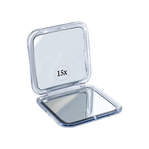 MIRRORVANA Small Compact 15X Magnifying Mirror for Travel - Handheld, Foldable & Lightweight - Mini Pocket-Sized Magnified Mirror for Purse - Square 3.3" x 3.3"