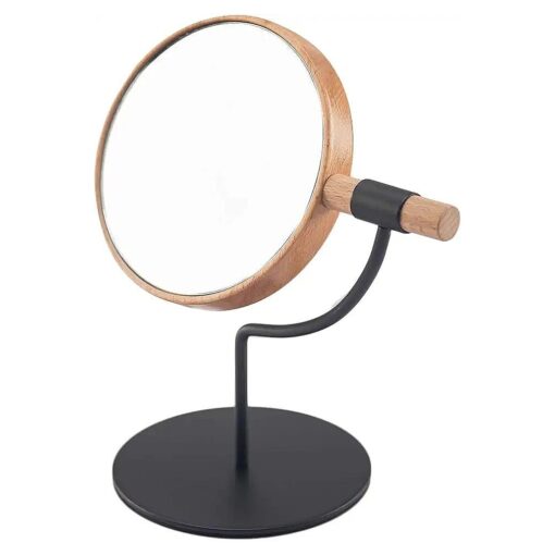 YEAKE Desk Table Mirror with Mental Stand, 3X Magnification Small Wooden Desktop Mirror,360deg Rotation Countertop Mirror for Makeup ( Black )