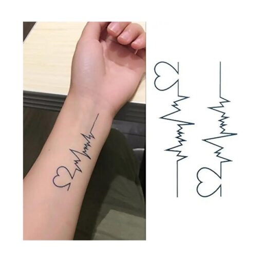 Small Cute Temporary Tattoo Heartbeat Wrist ( Set of 2 )