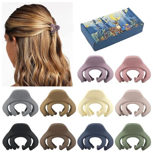 Small Hair Clips for Women Girls Kids, Tiny Hair Claw Clips for Thin/Medium Thick Hair, 1.5 Inch Mini Hair Jaw Clips Matte Octopus Clip Nonslip Spider Clip with Gift Box ( Pack of 10 Colors )