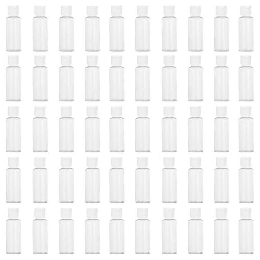 50 Pack 1.7oz/50ml Travel Plastic Empty Bottles Mini Hand Sanitizer Bulk Travel Size with Flip Cap, Squeezable Refillable Container for Cosmetic Baby Shower Birthday Wedding Party Favor ( 50PC-CLEAR )