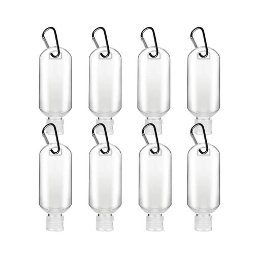 8 Pcs Travel Size Bottles with Keychain Hand Sanitizer Holder, 2 oz Portable Plastic Small Empty Bottles Leakproof Refillable Squeeze Containers for Backpack