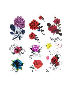 6 Sheet small fake Rose tattoo for women Girls, Temporary Tattoos blue red flower, waterproof and Long Lasting sexy tattoos flowers -include purple pink yellow rose flowers, butterfly