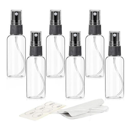 ZEJIA 1 oz Spray Bottle, 6 Pack Mini Spray Bottles, 30ml Small Spray Bottle Fine Mist Spray Bottles for Essential Oils, Travel, Perfumes, with Stickers, Tissues, Droppers