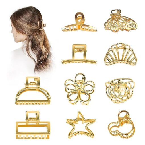 Small Gold Hair Clips, 10 Pack Mini Hair Claw Clips for Women Thick Thin Hair, Metal Hair Accessories