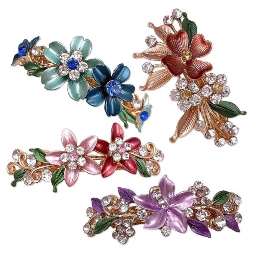 4PCS Colorful Vintage Flower Design Metal Small French Barrettes Hair Clasps Accessories Women