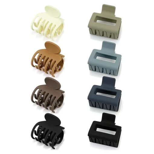 Small Hair Clips Mini Claw Clips for Thin Hair 8Pcs Cute Hair Clips 2" Square Neutral Claw Clips 1.5" Double Row Teeth Matte Medium Hair Clips for Thick Thin Fine Hair Accessories