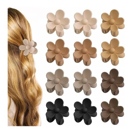 12 PCS Small Hair Clips, Mini Hair Clips for Thin Short Hair, Flower Hair Clips for Women Girls, Non-slip Cute Flower Claw Clips, Flower Clips Hair Accessories with Neutral Color, Christmas Gifts