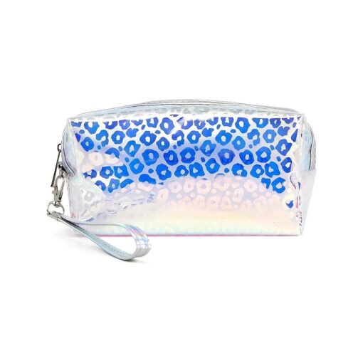 Me Plus Portable Makeup Case Cosmetic Bag for Women Small Pouch Travel Organizer Purse Wristlet With Zipper ( Leopard Clear - Blue )