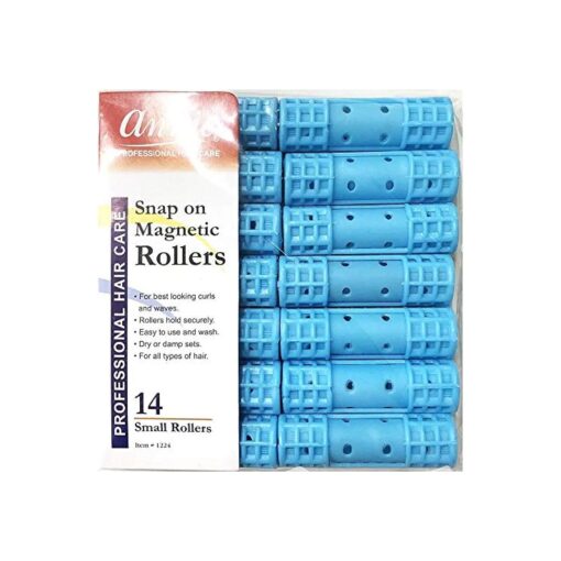 Snap On Small Magnetic Hair Rollers for Hair Curling and Perm Styling - Blue 1/2" - Set of ( 14 )