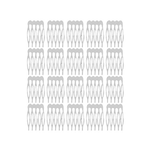 Lawie 20 Pack 5 Teeth Small Tiny Silver Metal Side Hair Combs Plain Blank Crafting DIY Slide Combs Wedding Bridal Veil Combs Decorative Headpiece French Twist Updo Clip Bun Holder Hair Accessories