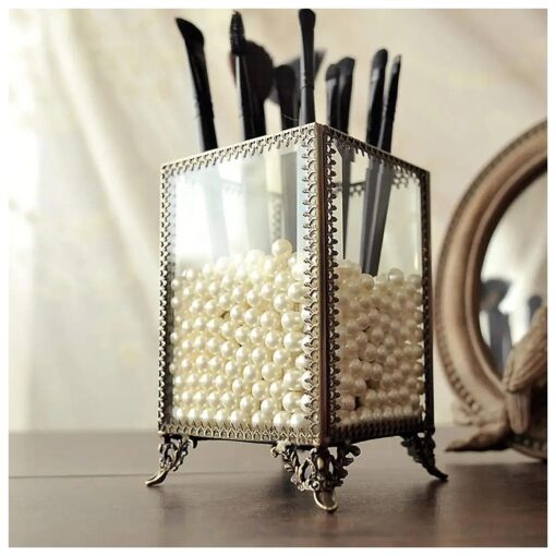 PuTwo Makeup Organizer Vintage Make up Brush Holder with Free White Pearls - Small