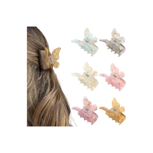 6PCS Butterfly Hair Claw Clip - 2 Inch Butterfly Claw Hair Clips for Women Girls Small Nonslip Butterfly Jaw Clips for Thick Hair and Strong Hold Hair ( Rock ( blue+gray+rice+pink+purple+brown )