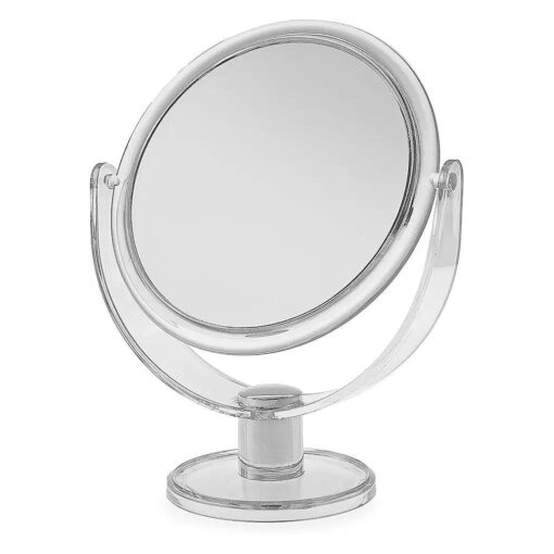 Blue Canyon Free Standing Small Round Plastic Cosmetic Mirror | Magnifying Make Up | Dressing Table Mirror 1X / 2X