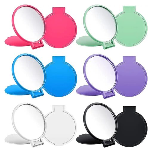 Jetec 12 Pieces Mini Folding Mirror Round Compact Mirror Portable Pocket Mirror Makeup Small Mirror Vintage Portable Travel Makeup Mirror for Women Girls ( Pink, Purple, Green, Blue, Black, White )