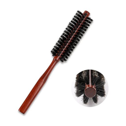 Small Boar Bristle Hair Brush, Portable Round Hair Brush Natural Bristle Hair Brush Travel Brush with Wood Handle Circle Brush for Thin or Short Hair, Adding Hair Volume, Mini Beard Brush for Men