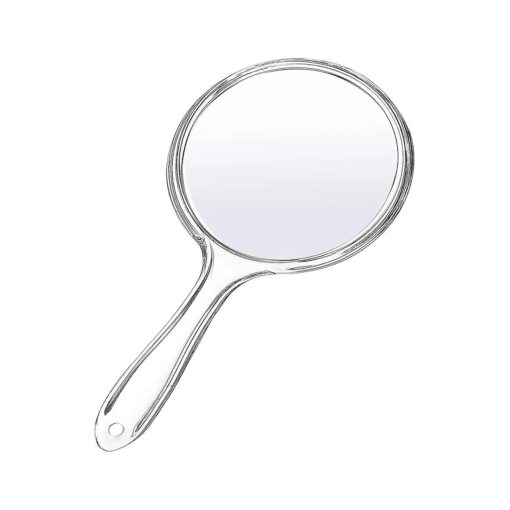 D Handheld Mirror with Handle, Hand Mirror Small Doule Sided Magnifying Mirror 1X 2X, Handle Makeup Mirror, Acrylic Handheld Mirror Rounded Shape, Transparent 1 PCS