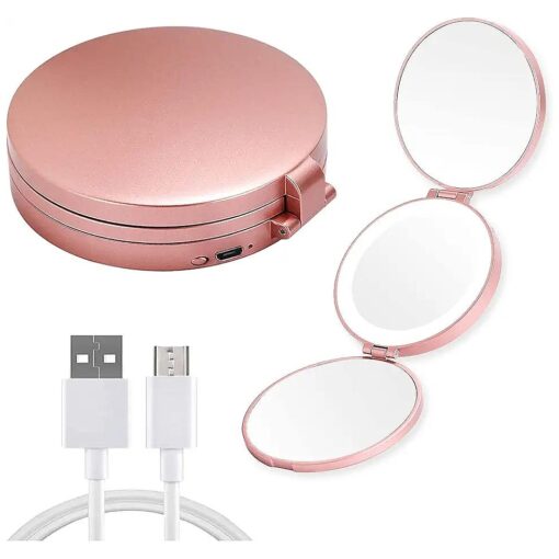 Led Compact Mirror with Lights and Magnification, Small 1X 5X 20X Travel Magnifying Mirror, 4" Pocket Mirror for Women, Portable, Dimmable, Beauty Gift